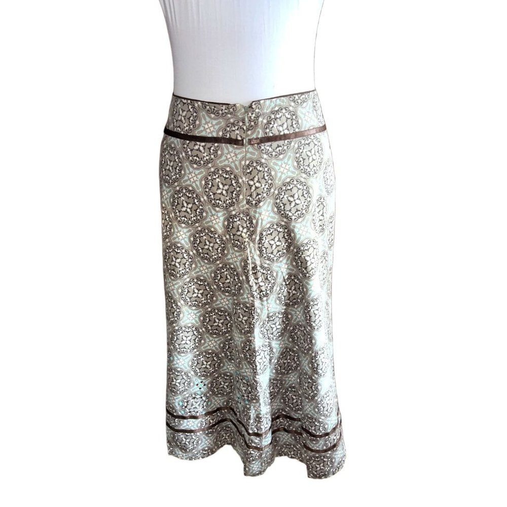 Linden Hill Boho Pale Blue and Brown Skirt with Embellishments Women Size 12 - Picture 3 of 7